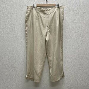 Ruby Rd Womens 20W Plus Capri Pants Linen Rayon Blend Lined Tan Shell Accents